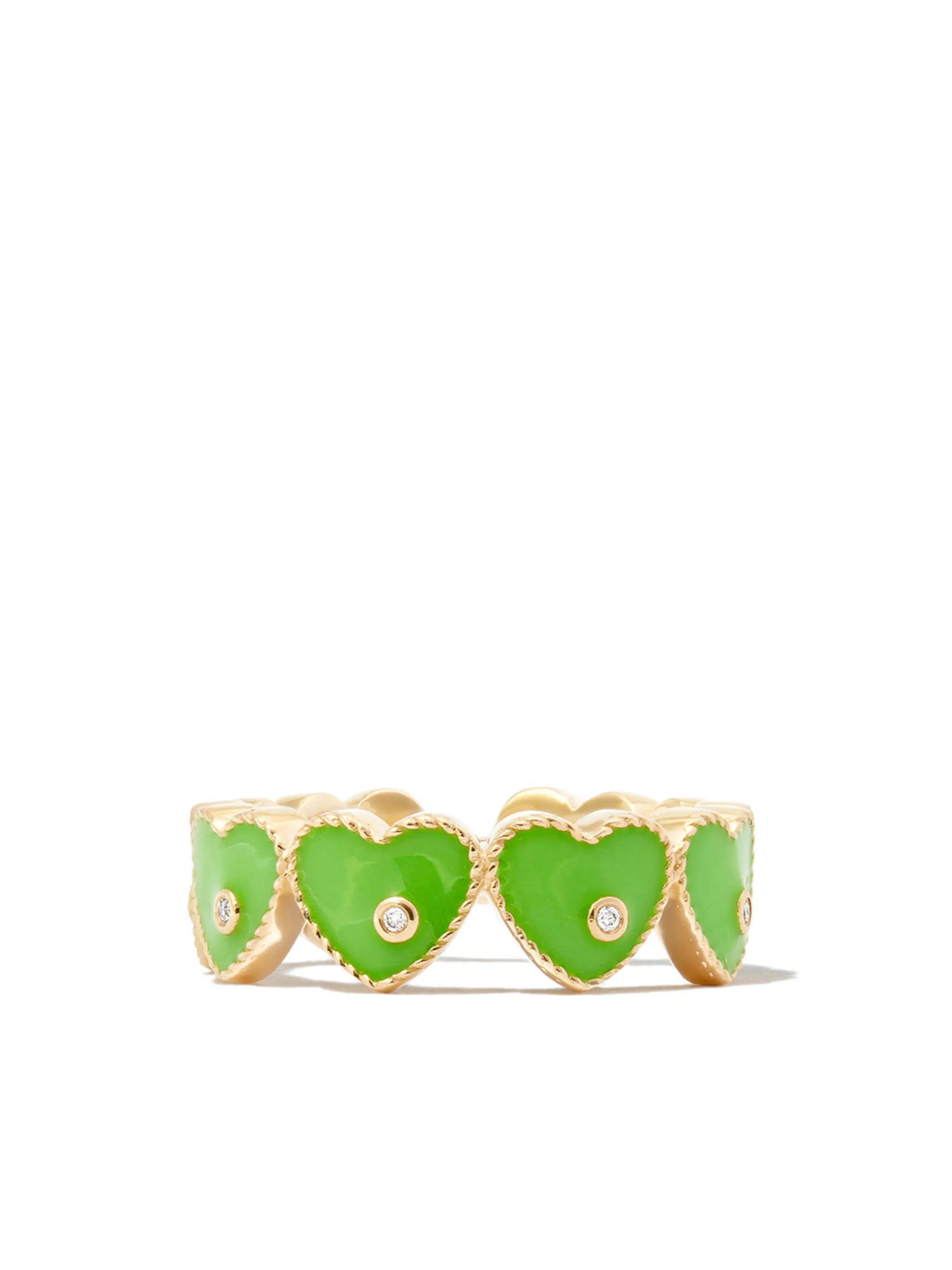 9kt yellow gold enamel diamond heart ring