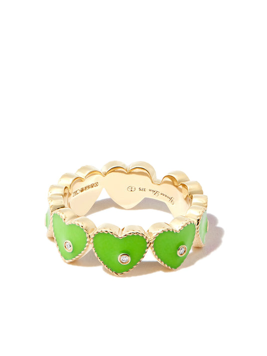 9kt yellow gold enamel diamond heart ring