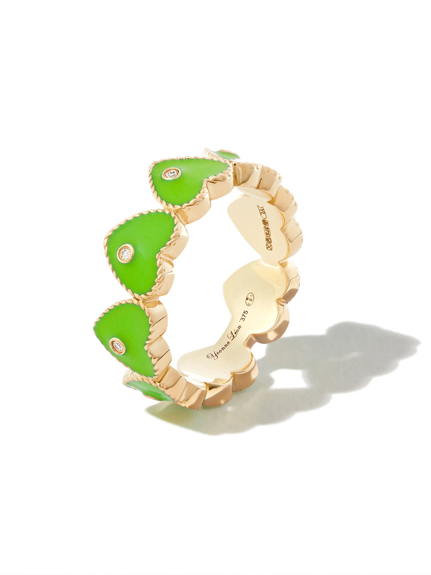 9kt yellow gold enamel diamond heart ring