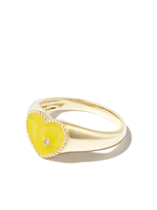 9kt yellow gold enamel diamond heart signet ring