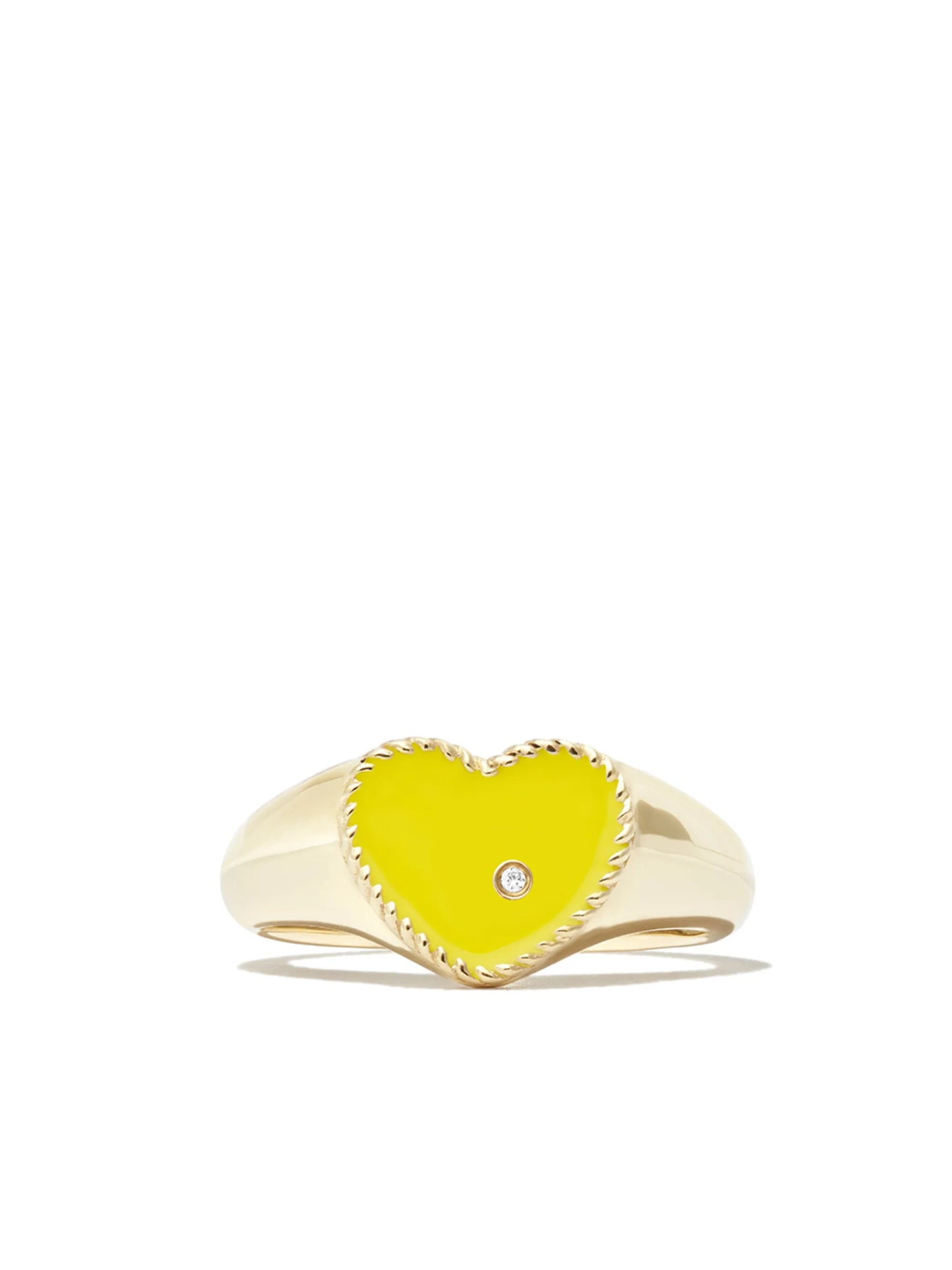 9kt yellow gold enamel diamond heart signet ring