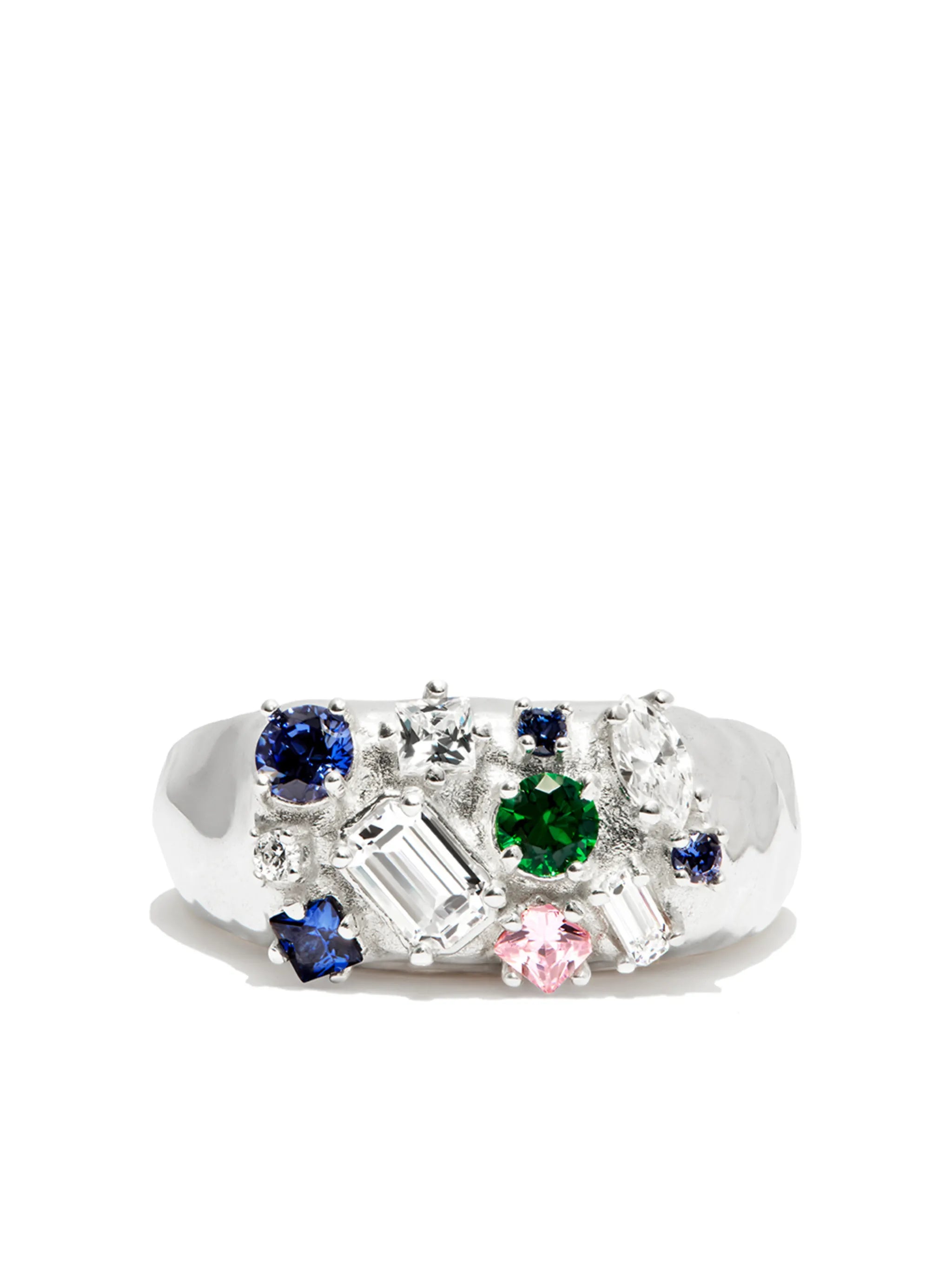 silver Croisette mult-stone ring