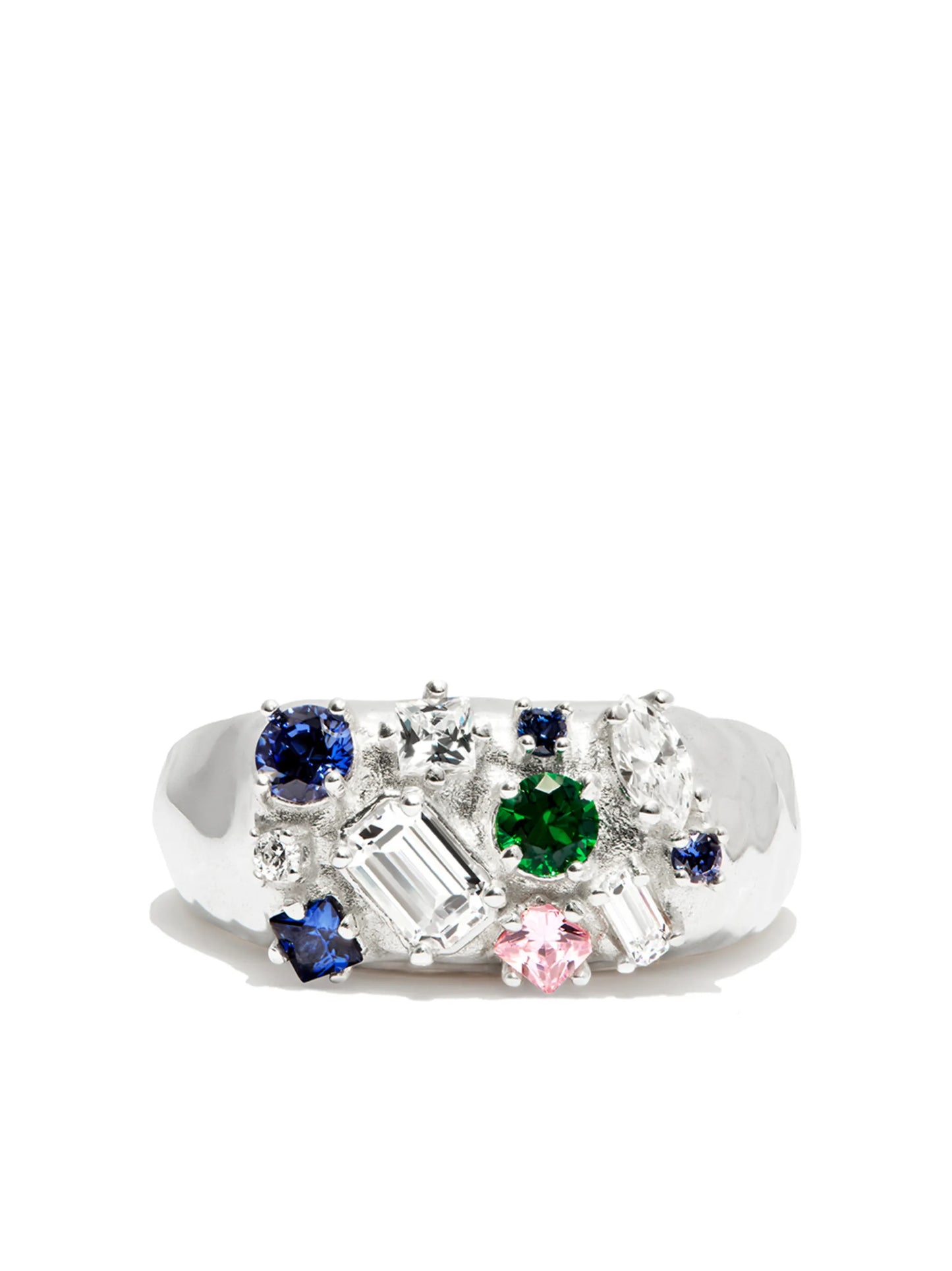 silver Croisette mult-stone ring
