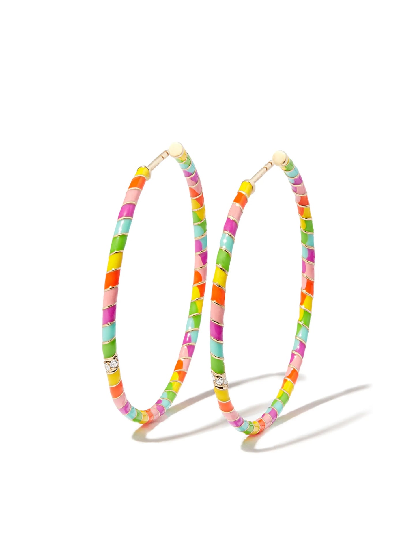 9kt yellow gold enamel diamond hoop earrings