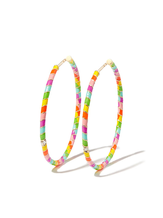 9kt yellow gold enamel diamond hoop earrings