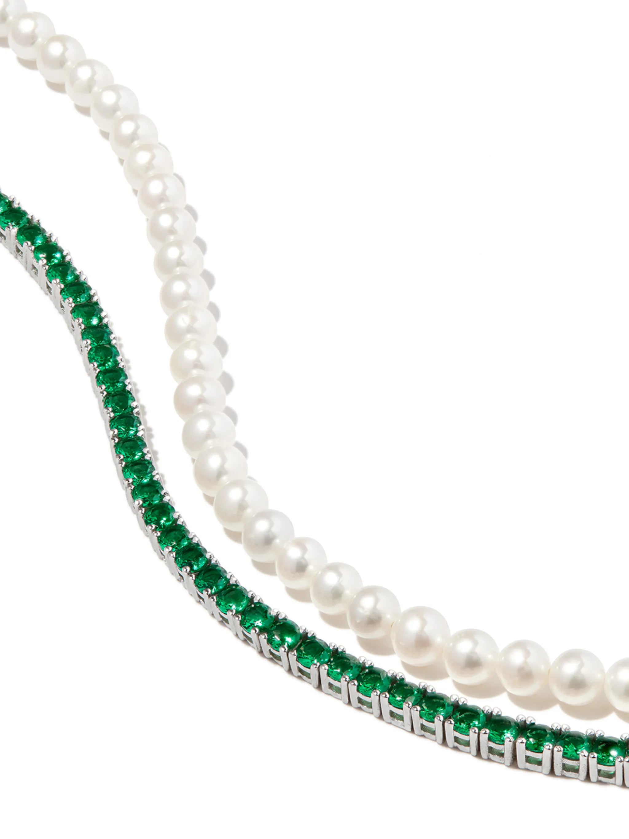 silver pearl and crystal bracelets (set of two)