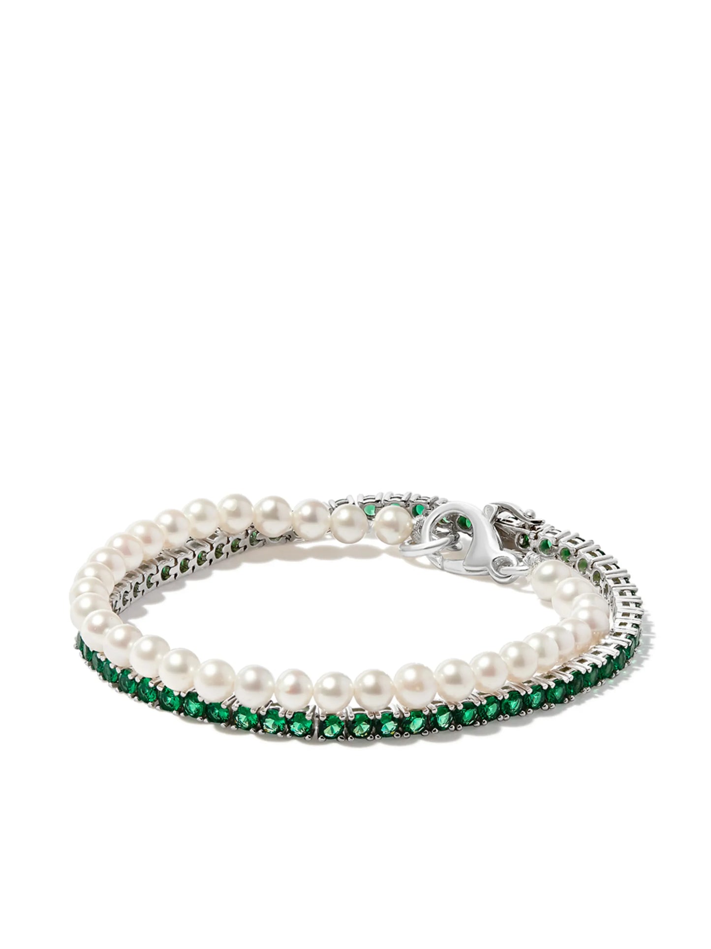 silver pearl and crystal bracelets (set of two)