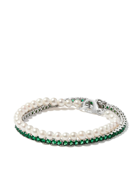 silver pearl and crystal bracelets (set of two)