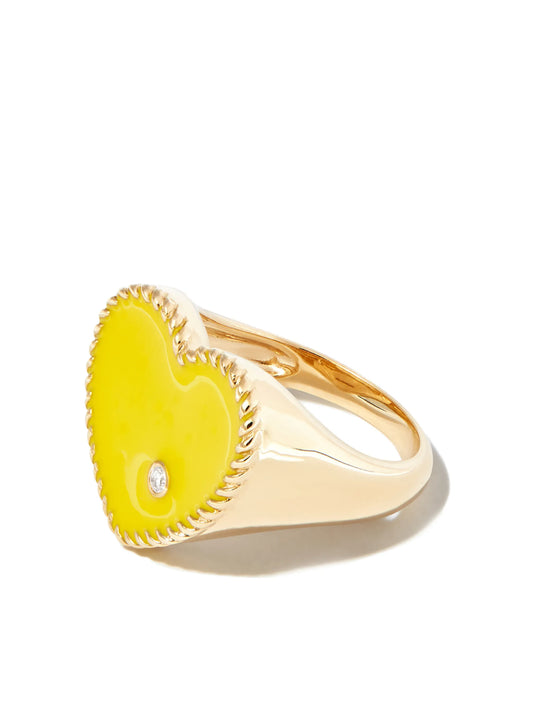 9kt yellow gold enamel and diamond signet ring