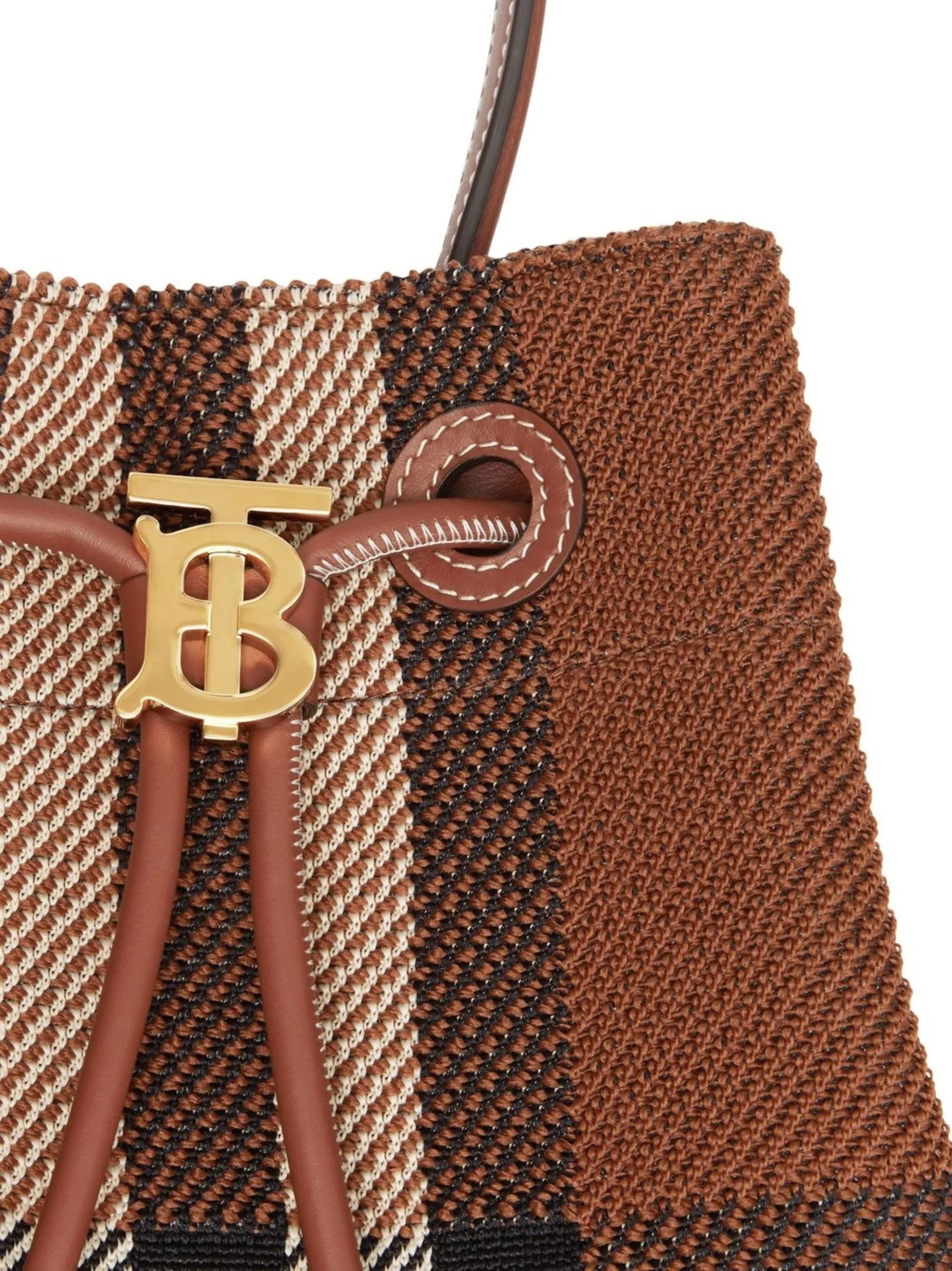 TB checked knitted bucket bag