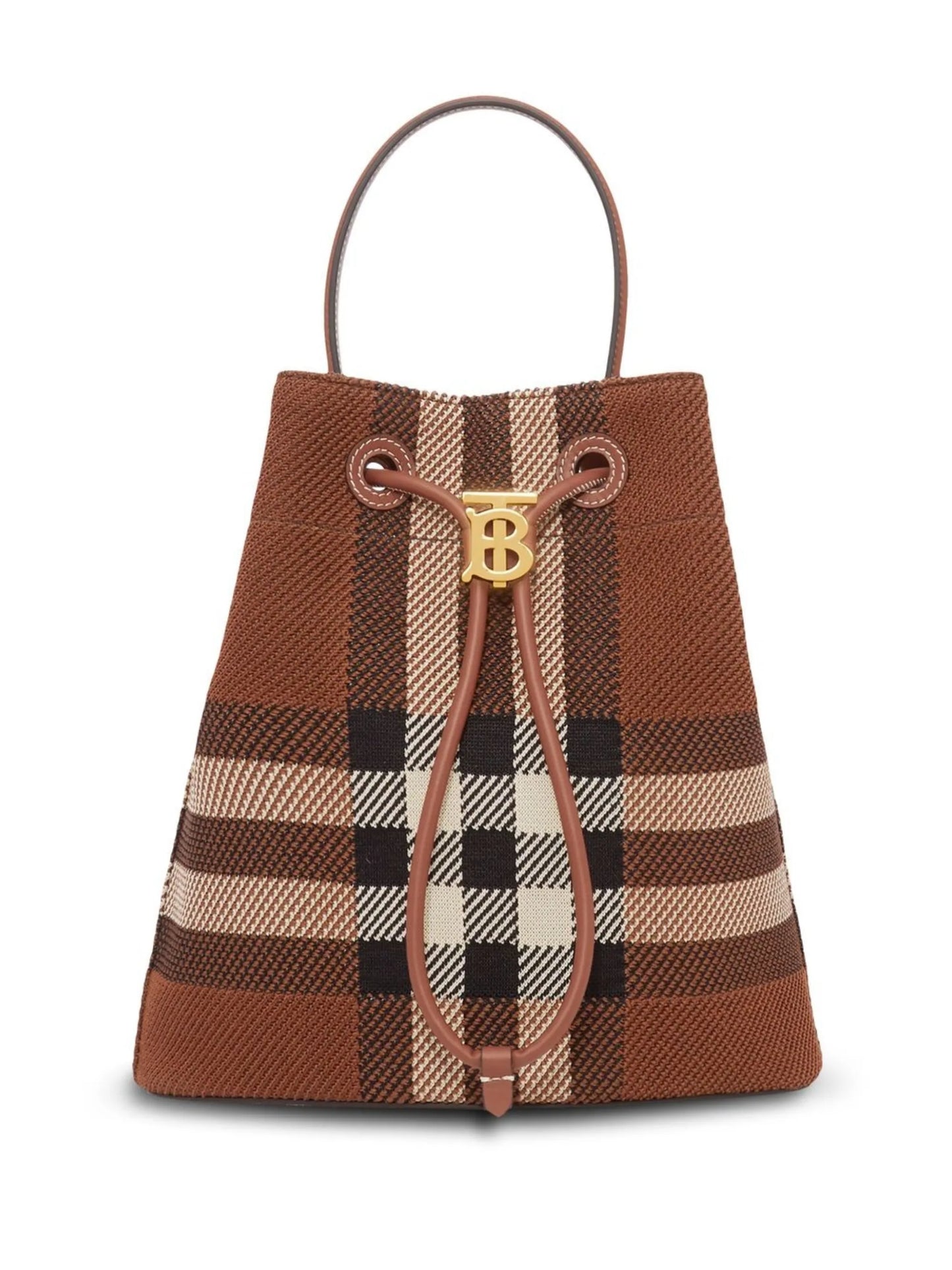 TB checked knitted bucket bag