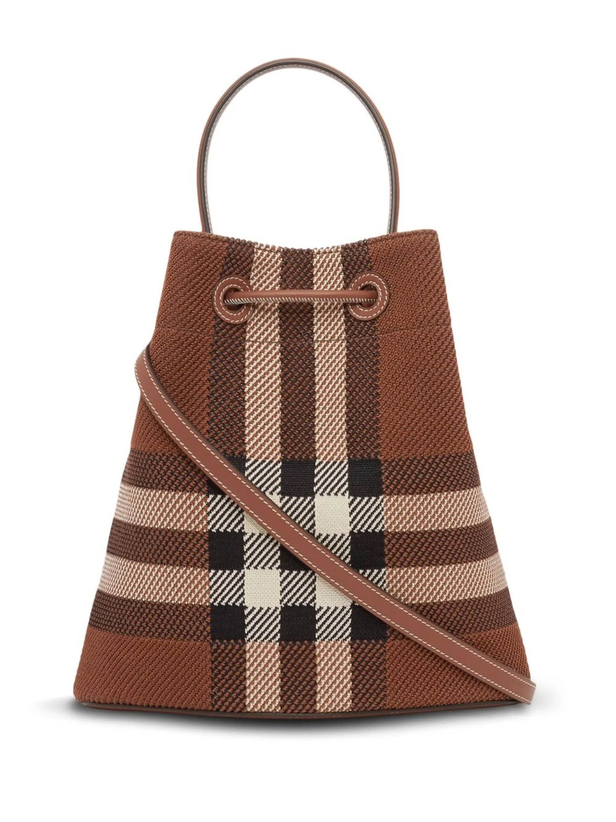 TB checked knitted bucket bag