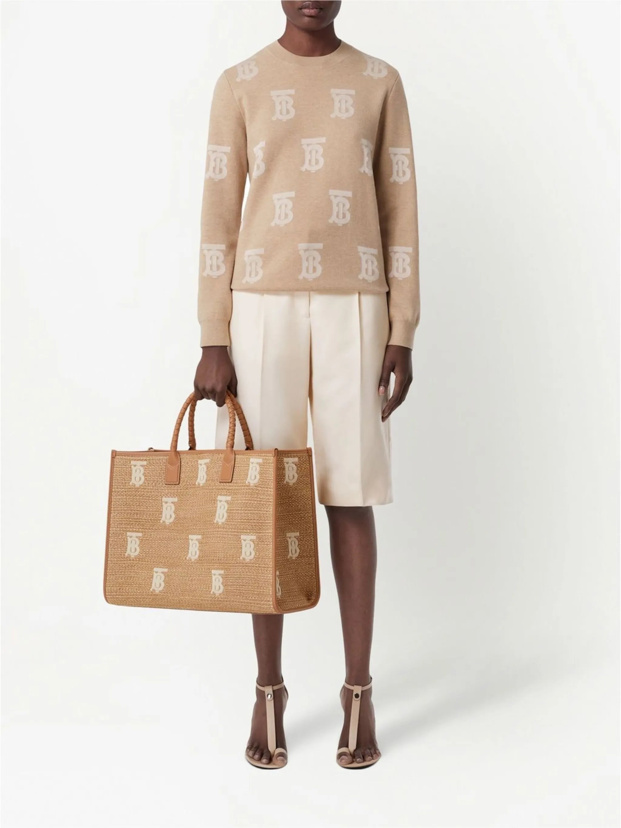 large embroidered monogram tote bag