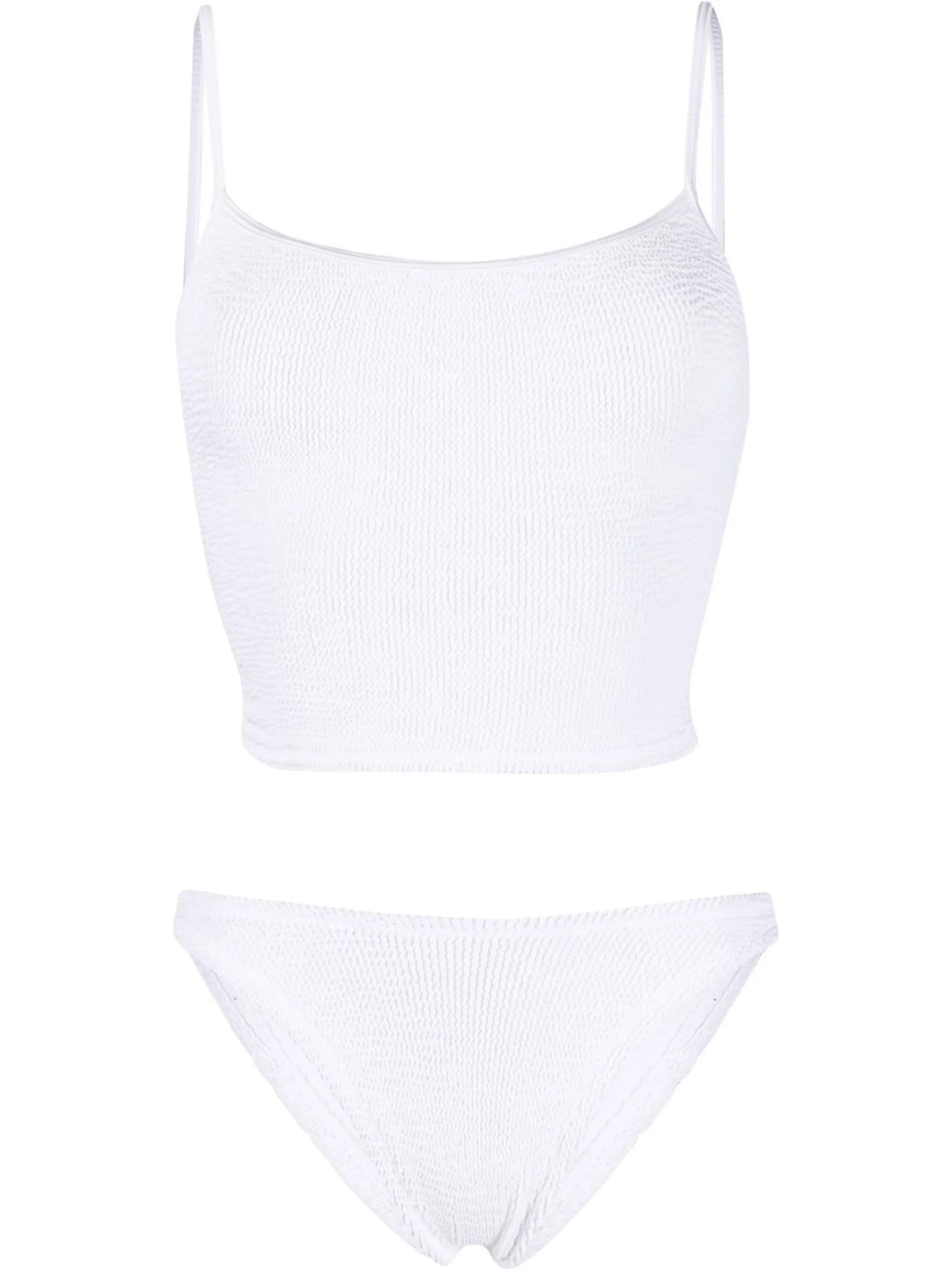 Strap crinkle-knit tankini