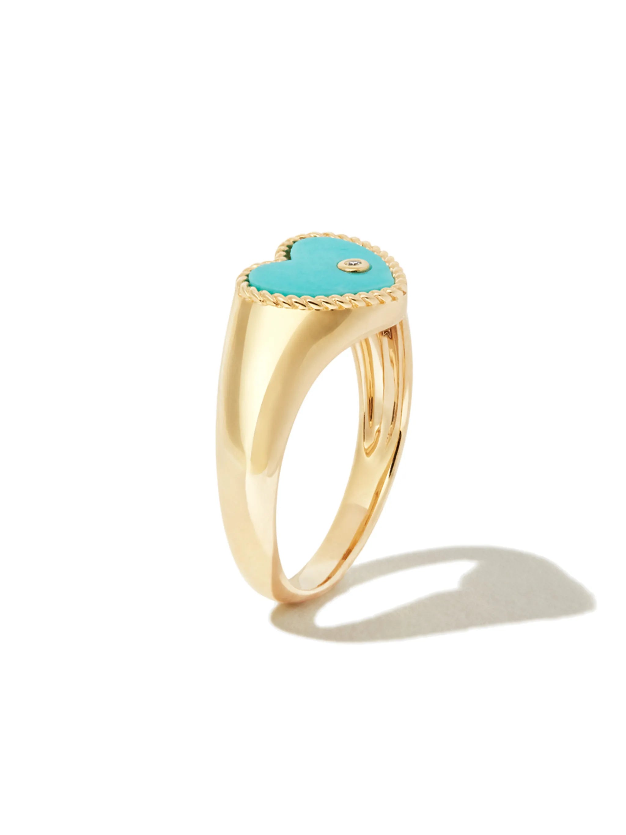 9kt yellow gold turquoise and diamond signet ring