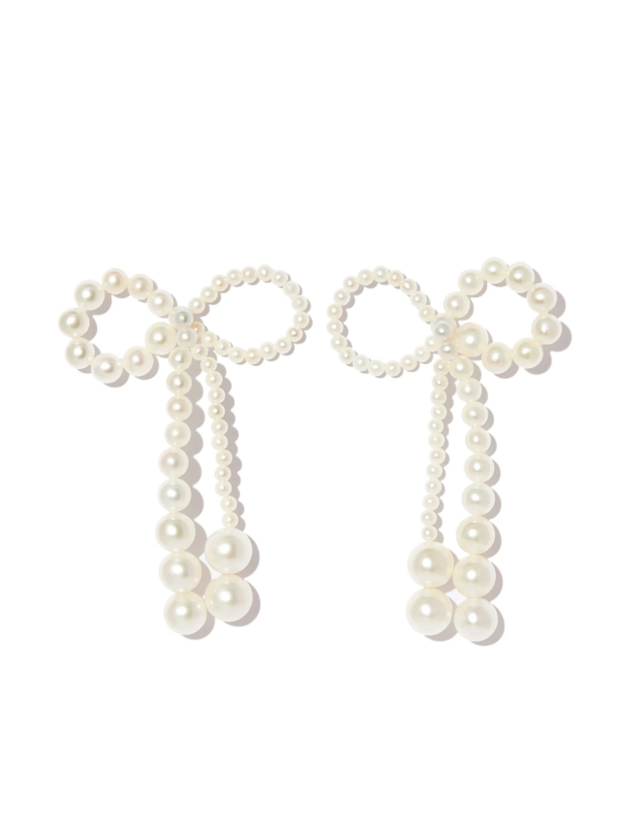 14kt yellow gold bow pearl earrings