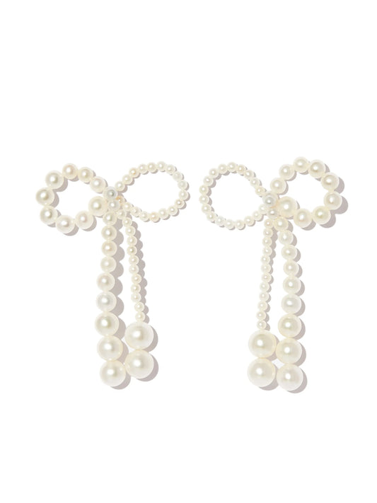 14kt yellow gold bow pearl earrings