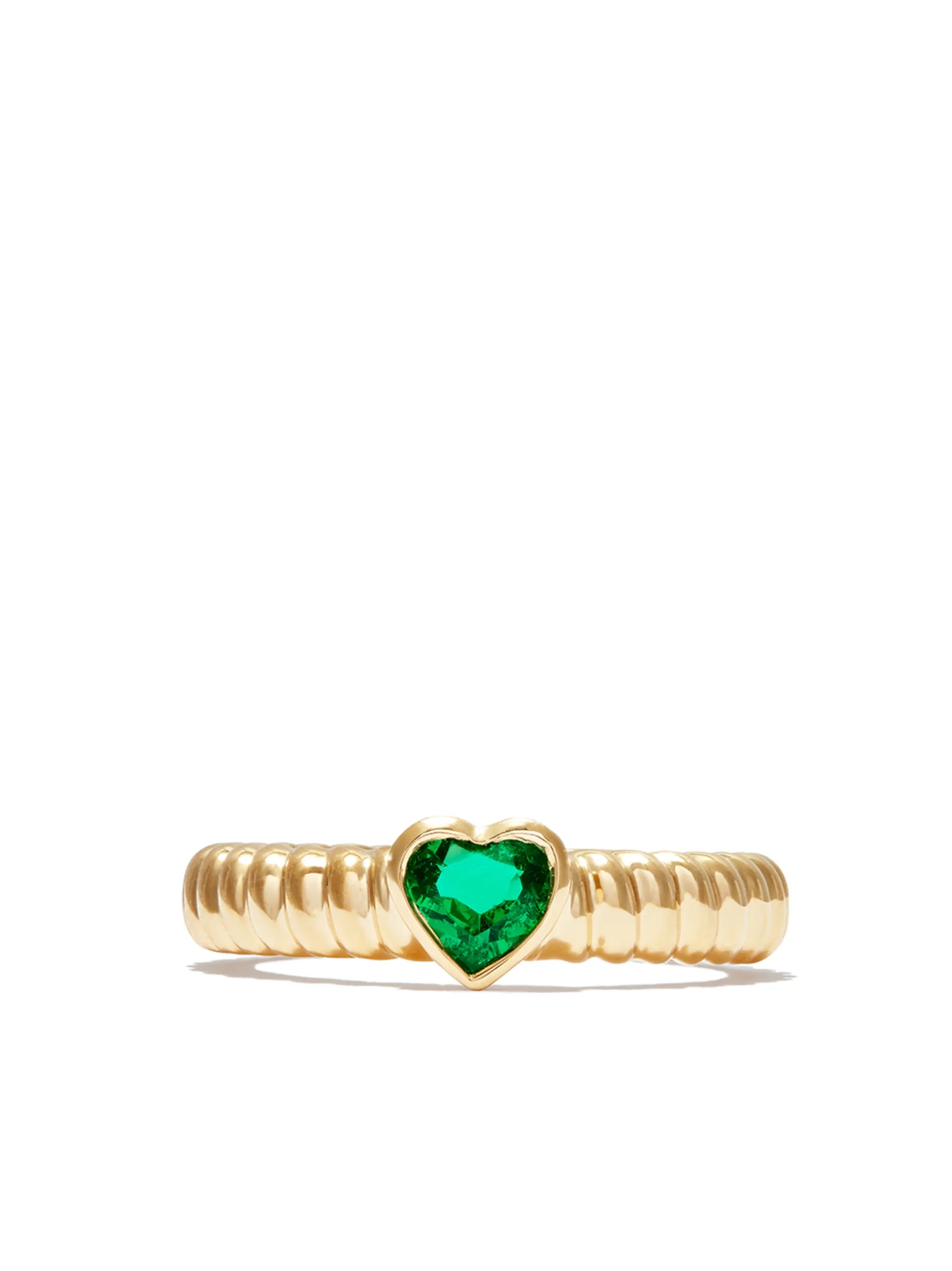 18kt yellow gold Thin Zoe emerald heart ring