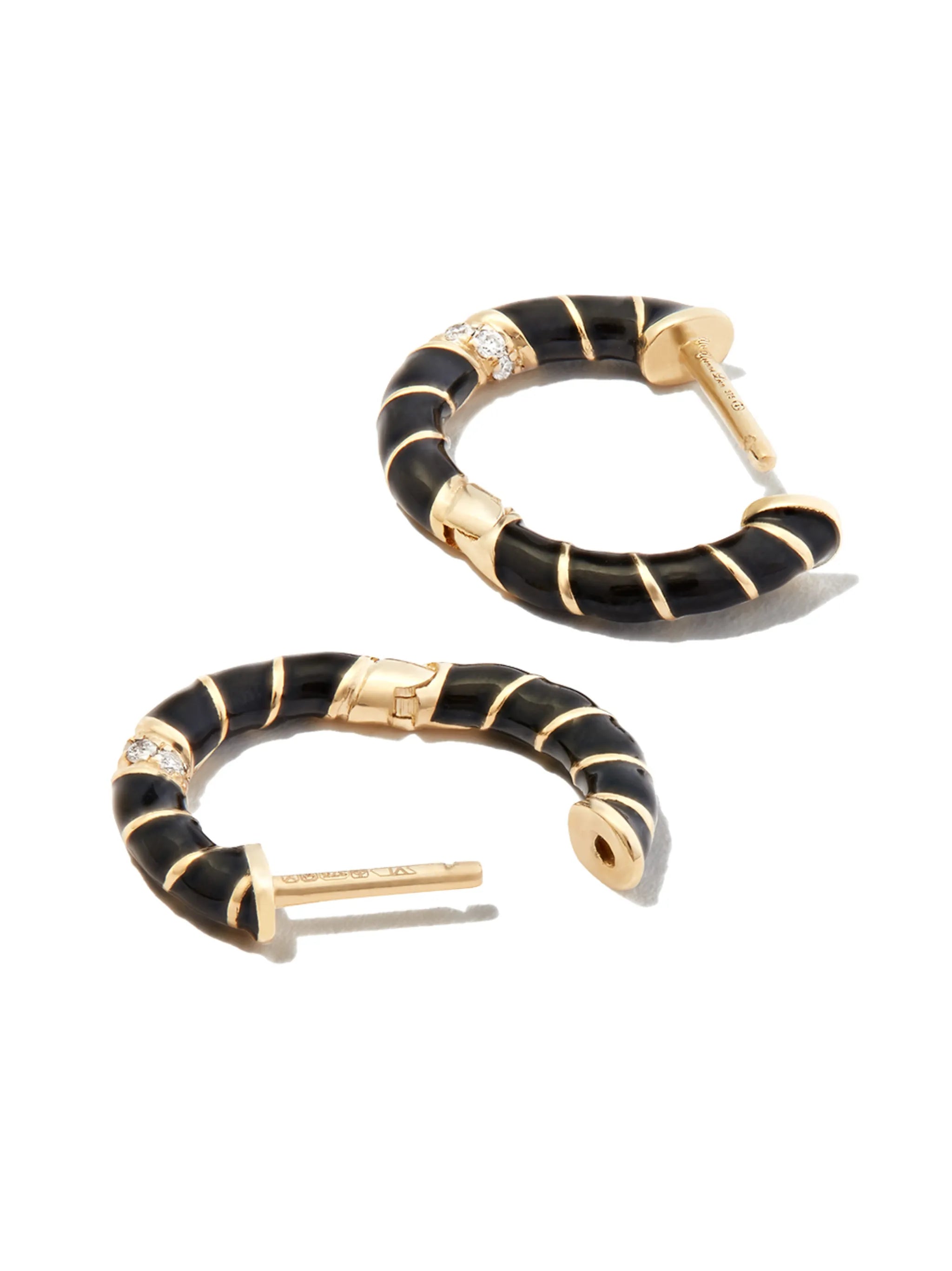 9kt yellow gold enamel diamond hoop earrings