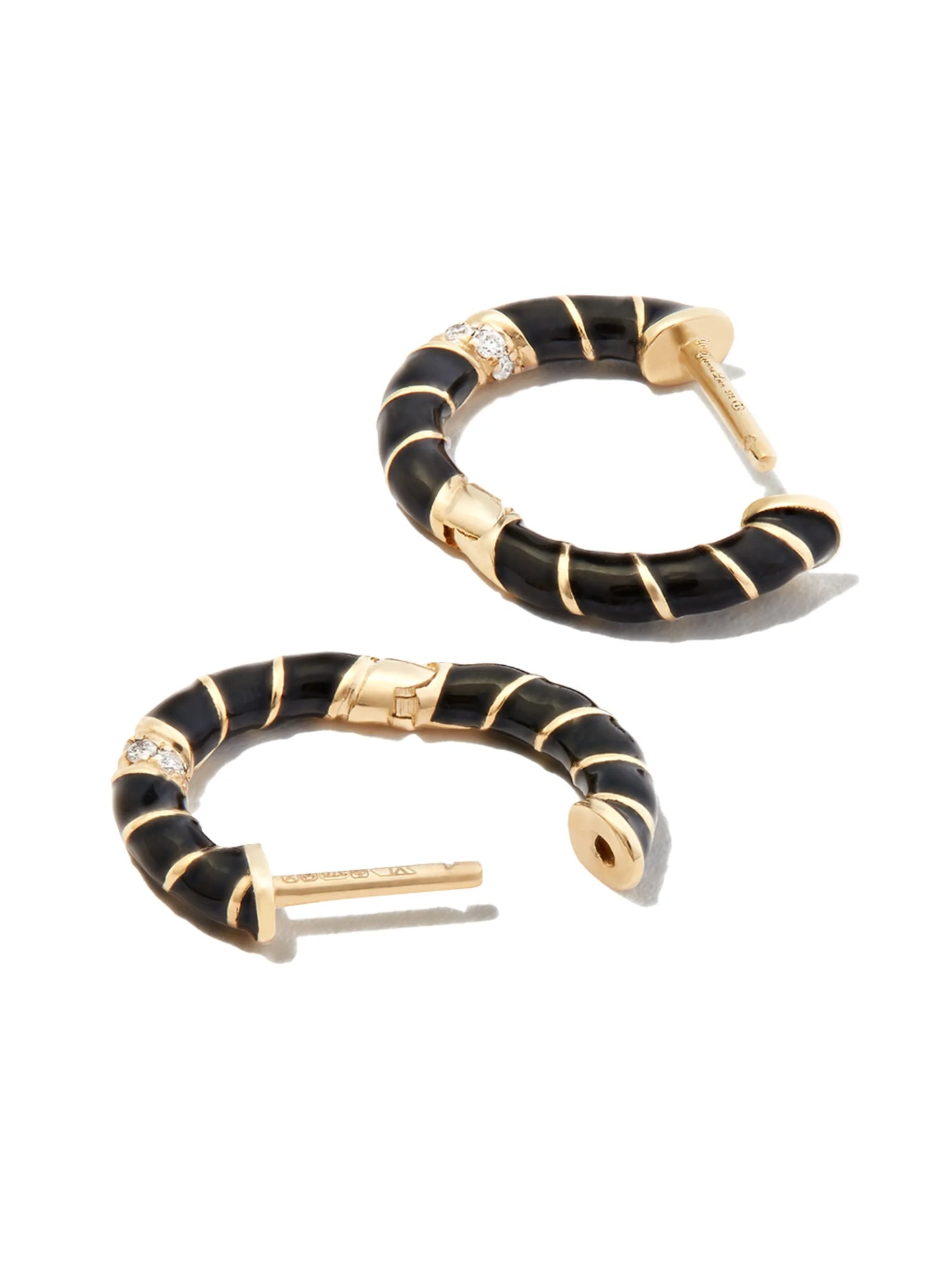 9kt yellow gold enamel diamond hoop earrings