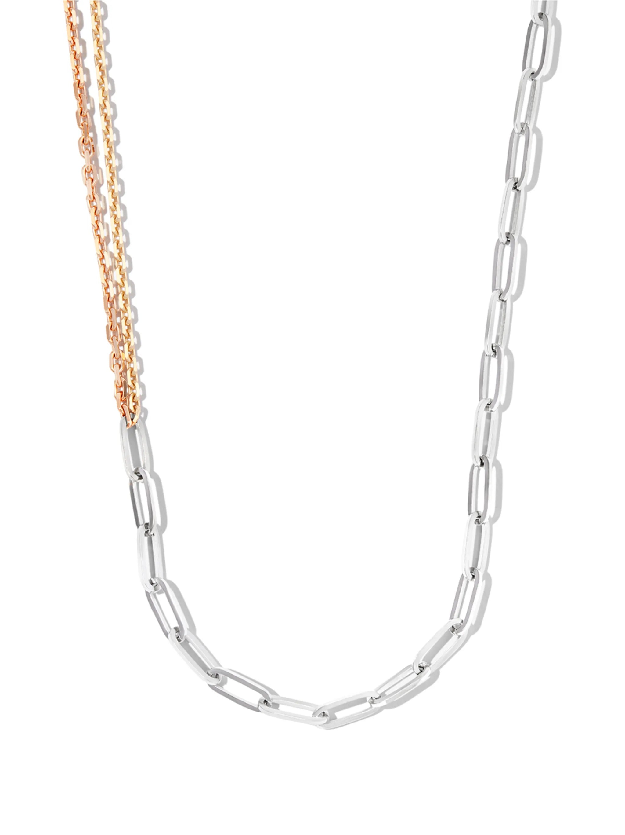 18kt white, rose and yellow gold Collier Solitaire Boucle chain necklace