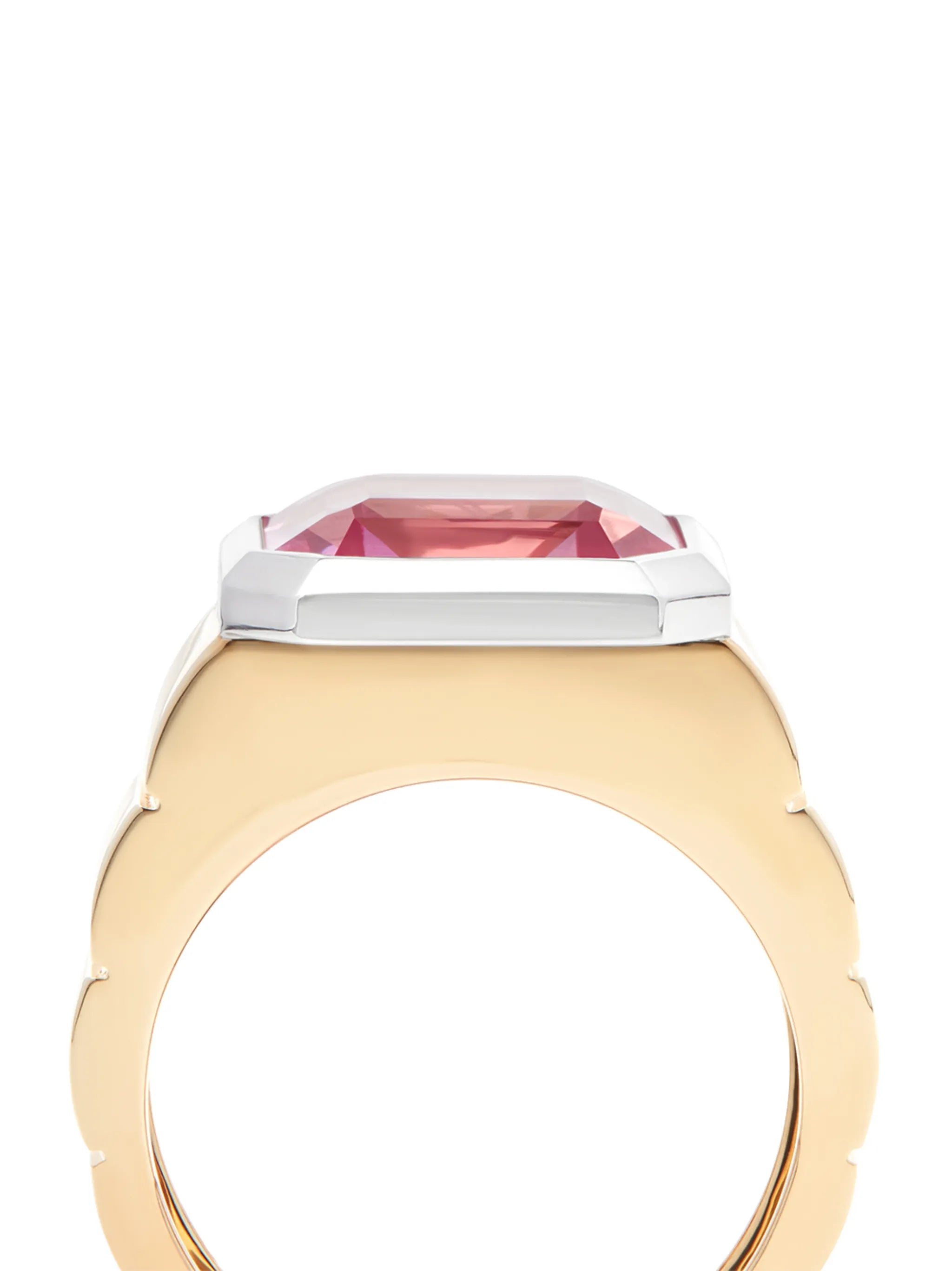 9kt yellow and white gold Chevaliere Princesse crystal signet ring