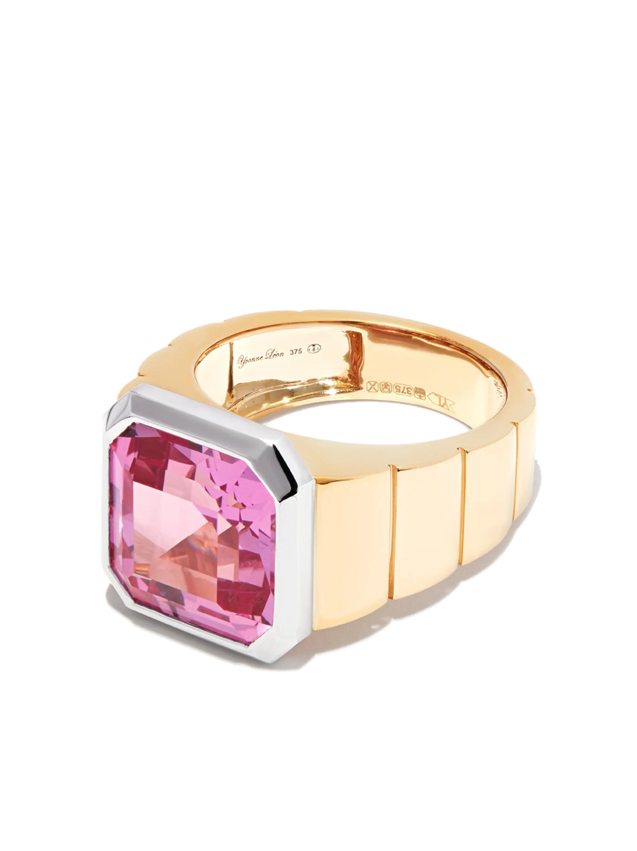 9kt yellow and white gold Chevaliere Princesse crystal signet ring