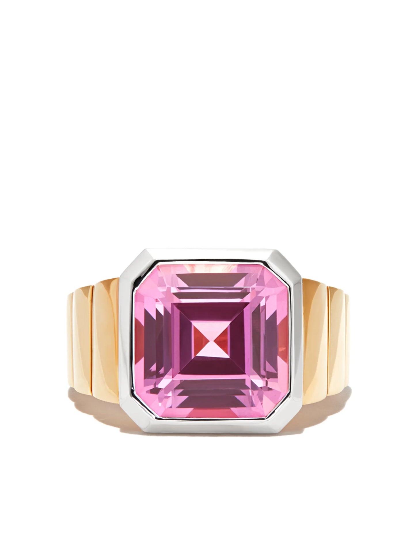 9kt yellow and white gold Chevaliere Princesse crystal signet ring