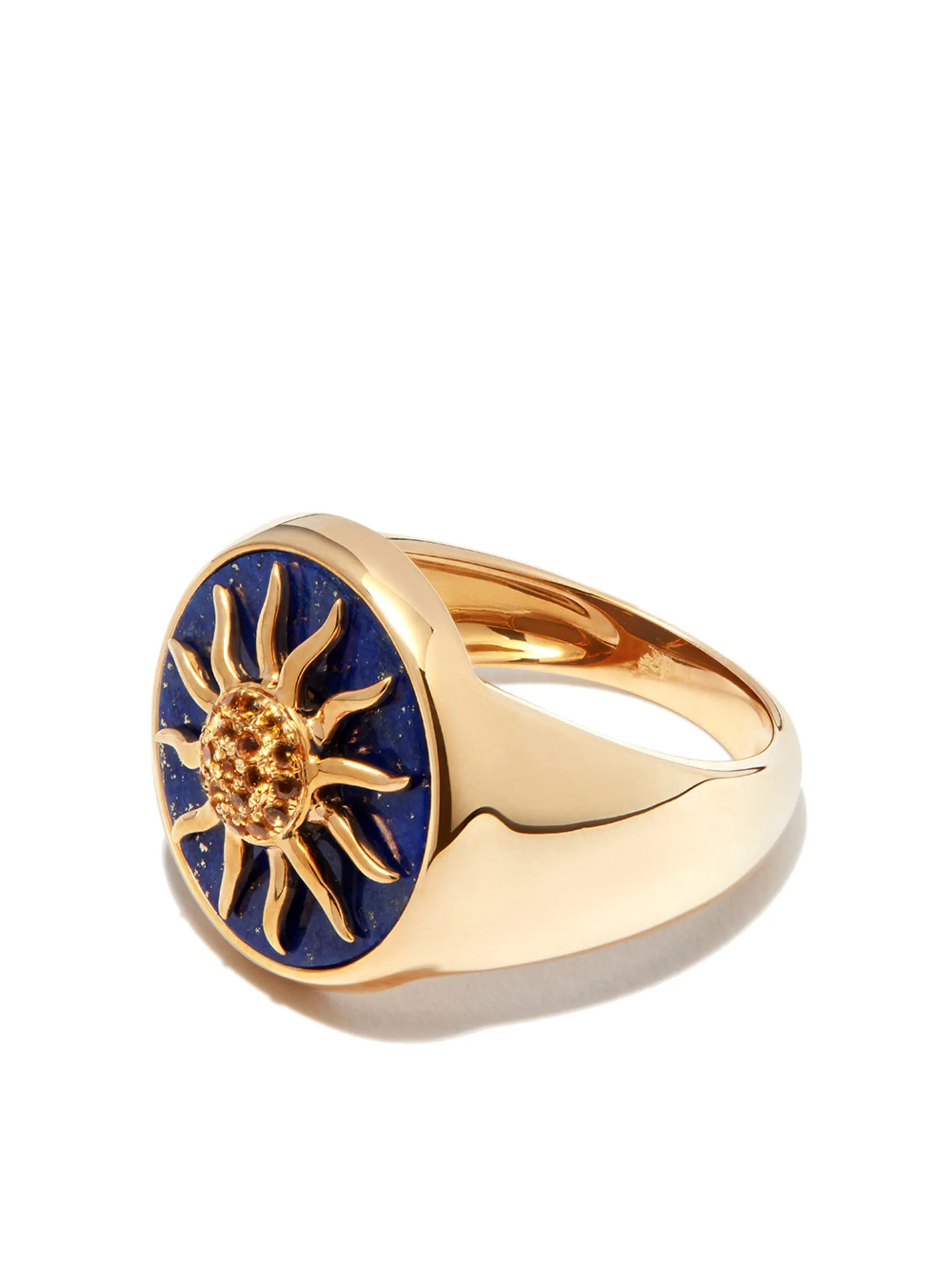 9kt yellow gold Chevaliere Soliel lapis lazuli and citrine signet ring