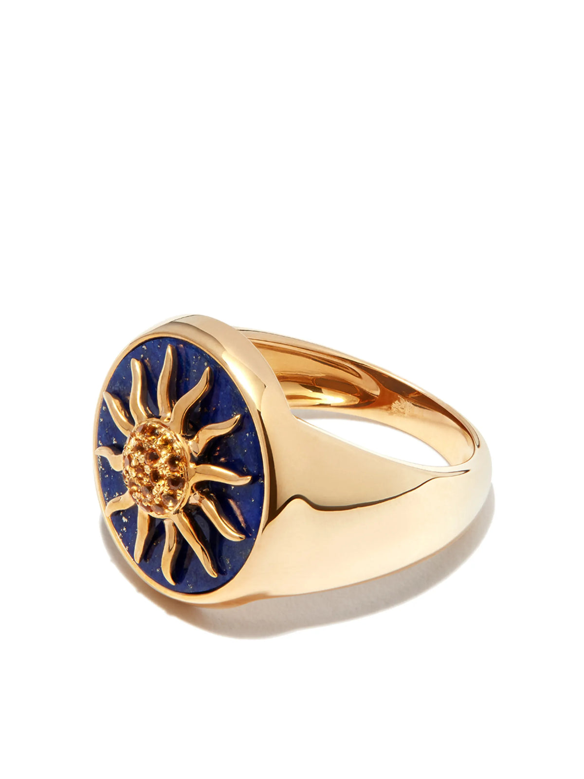 9kt yellow gold Chevaliere Soliel lapis lazuli and citrine signet ring