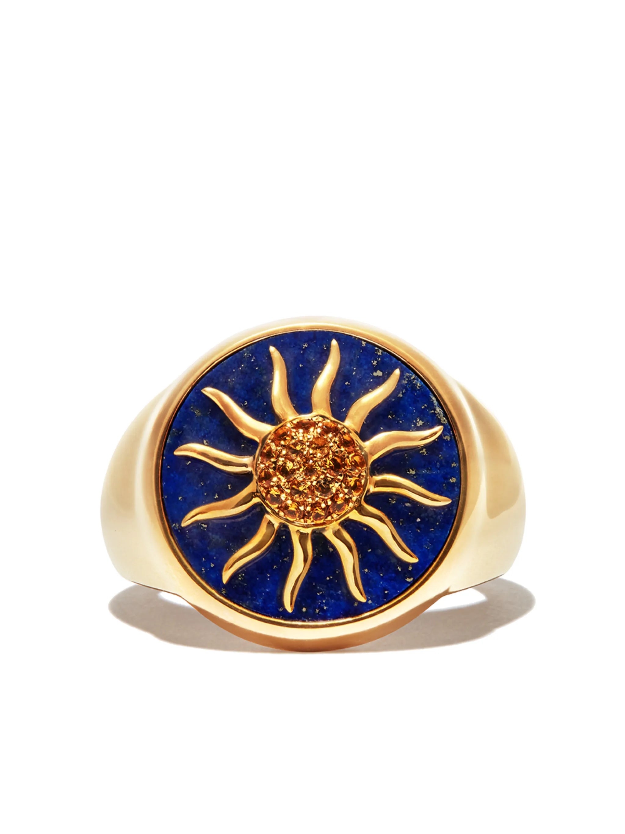 9kt yellow gold Chevaliere Soliel lapis lazuli and citrine signet ring