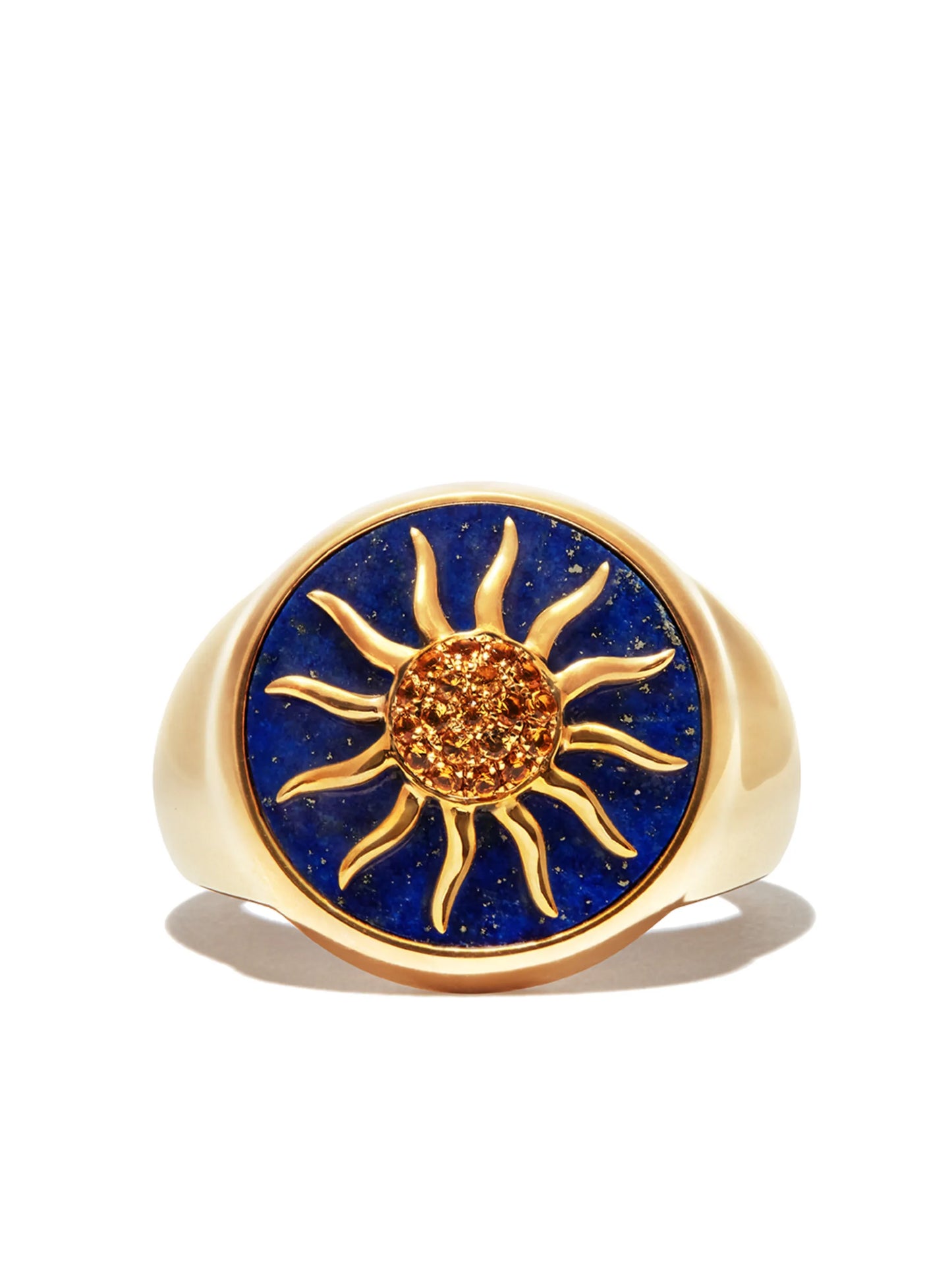 9kt yellow gold Chevaliere Soliel lapis lazuli and citrine signet ring