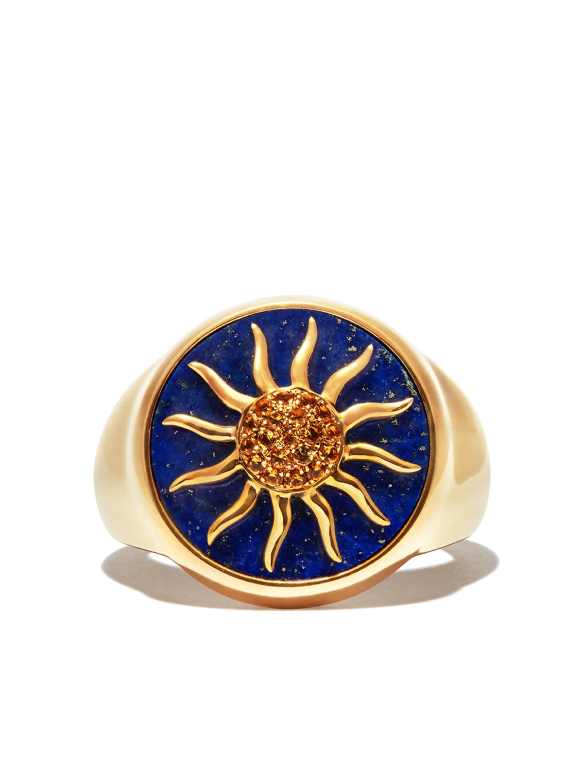 9kt yellow gold Chevaliere Soliel lapis lazuli and citrine signet ring