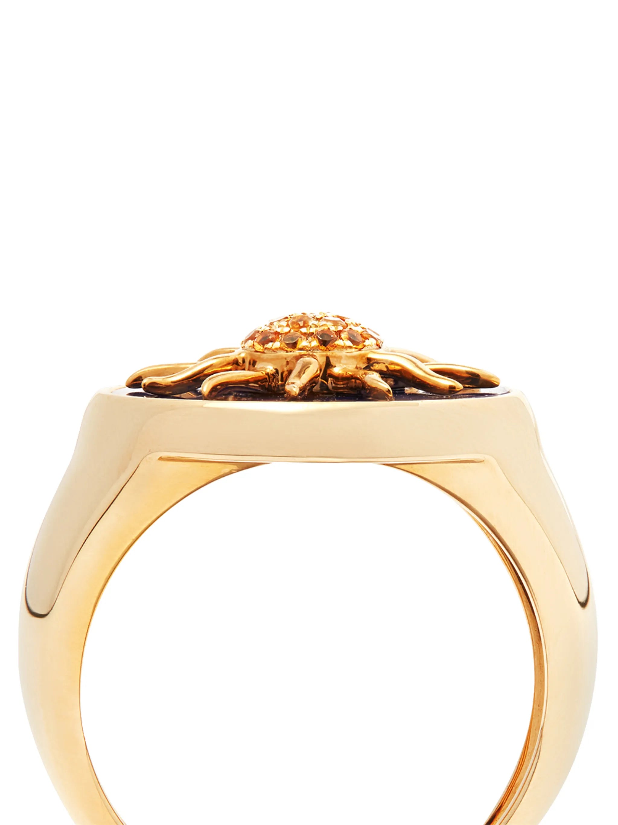 9kt yellow gold Chevaliere Soliel lapis lazuli and citrine signet ring
