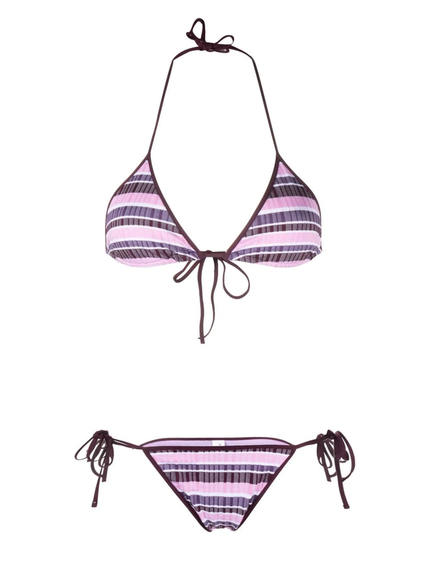 stripe-pattern tie-fastening bikini