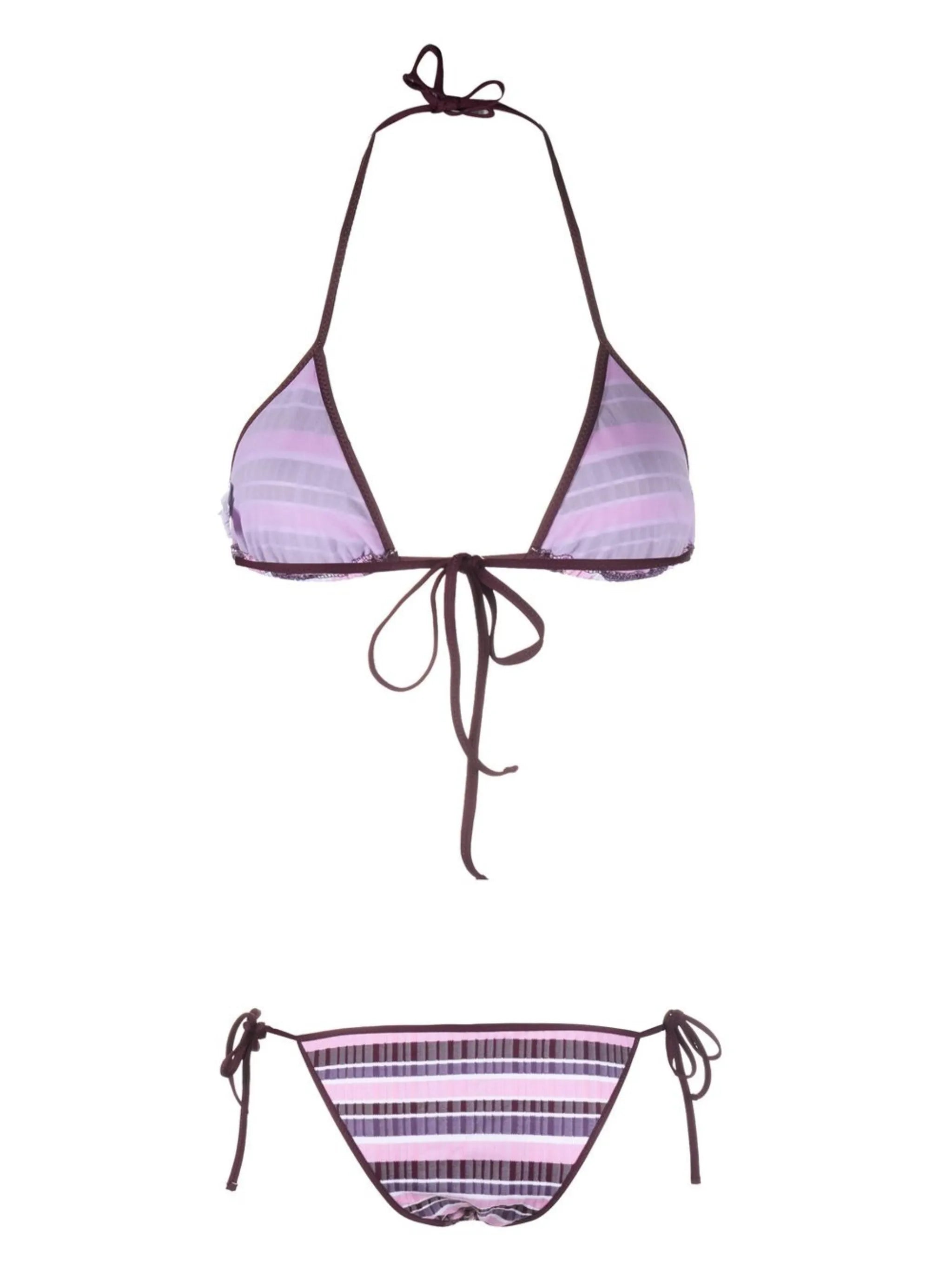 stripe-pattern tie-fastening bikini