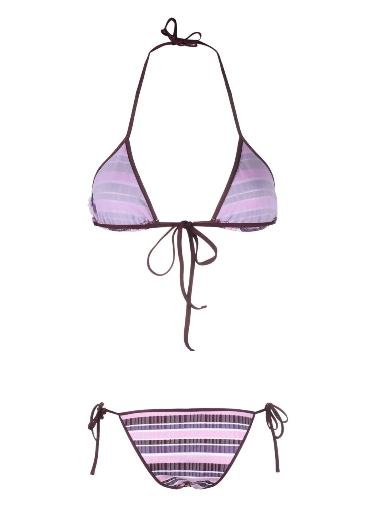stripe-pattern tie-fastening bikini