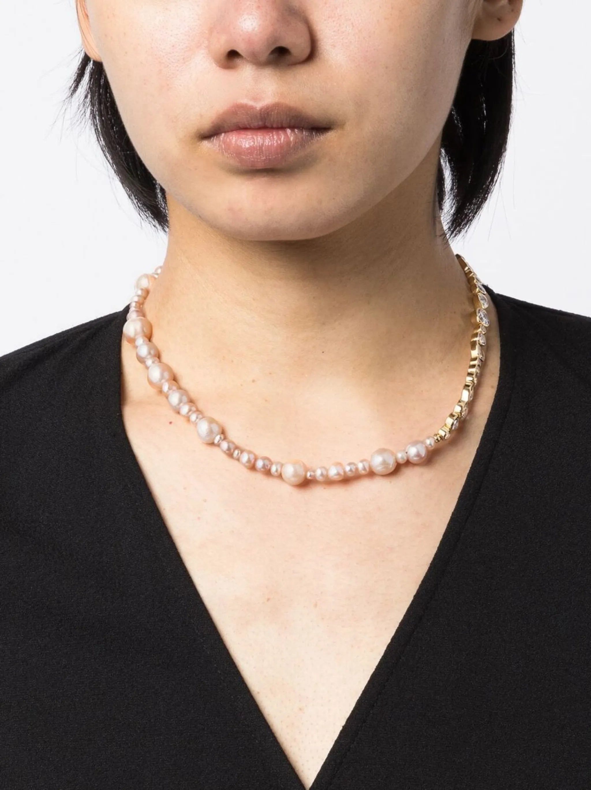 pearl and zirconia chain necklace