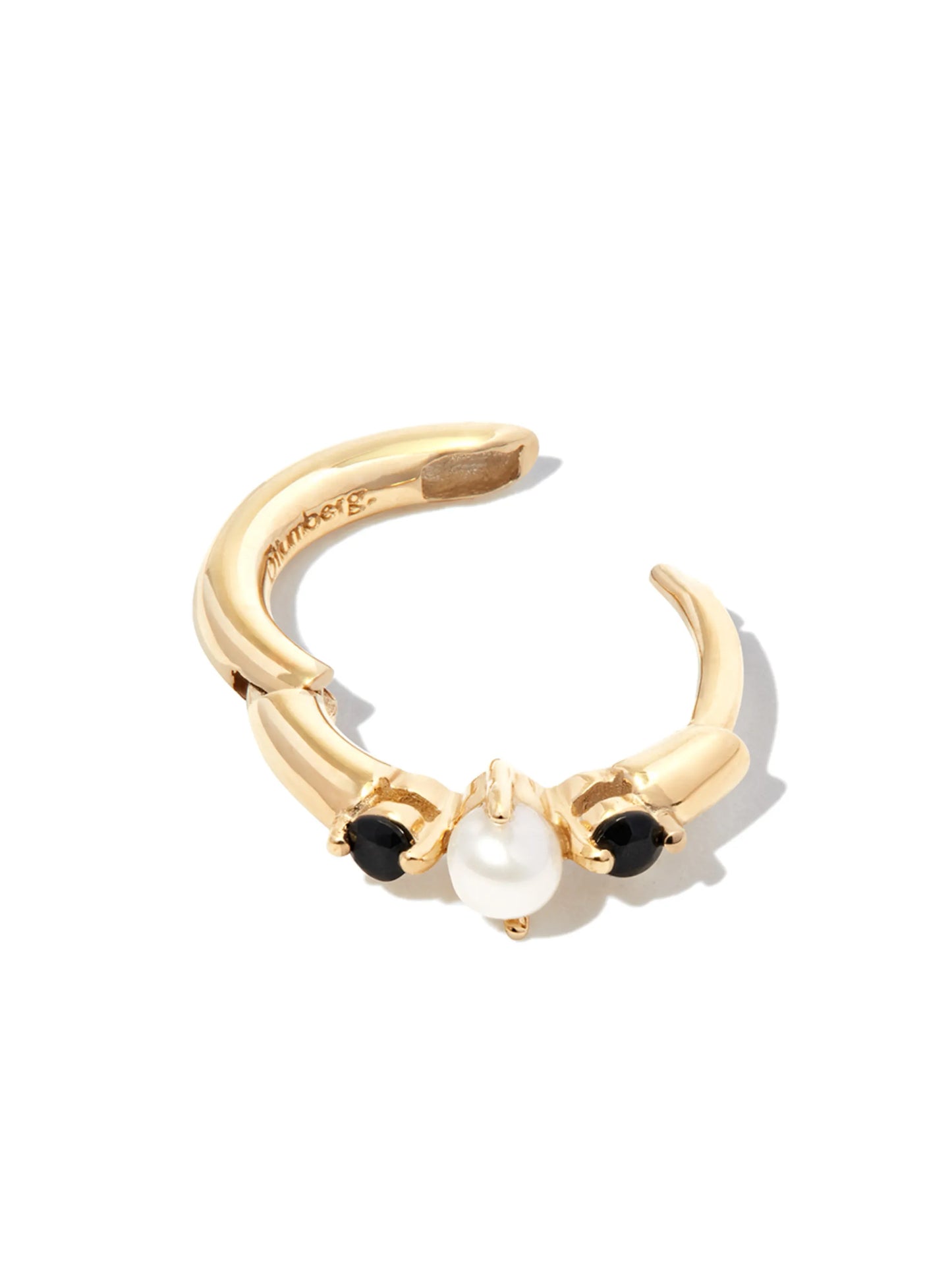 9kt yellow gold onyx and pearl huggie single earring