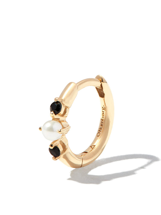 9kt yellow gold onyx and pearl huggie single earring