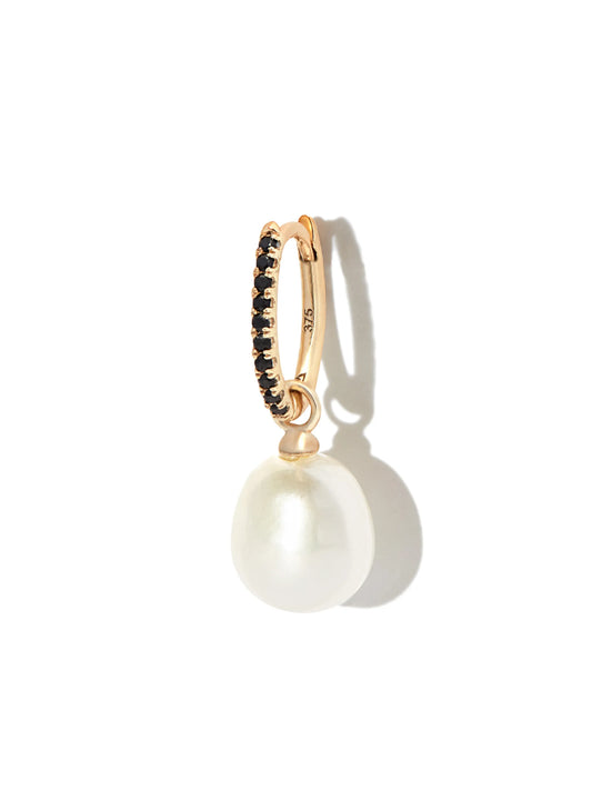 9kt yellow gold onyx hoop pearl drop single earring