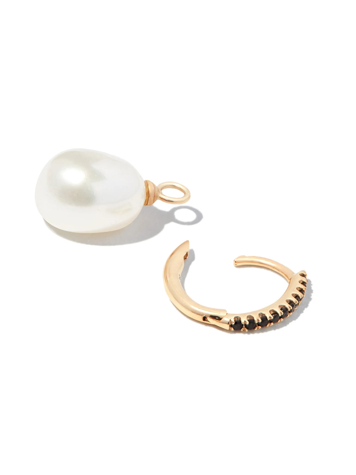 9kt yellow gold onyx hoop pearl drop single earring
