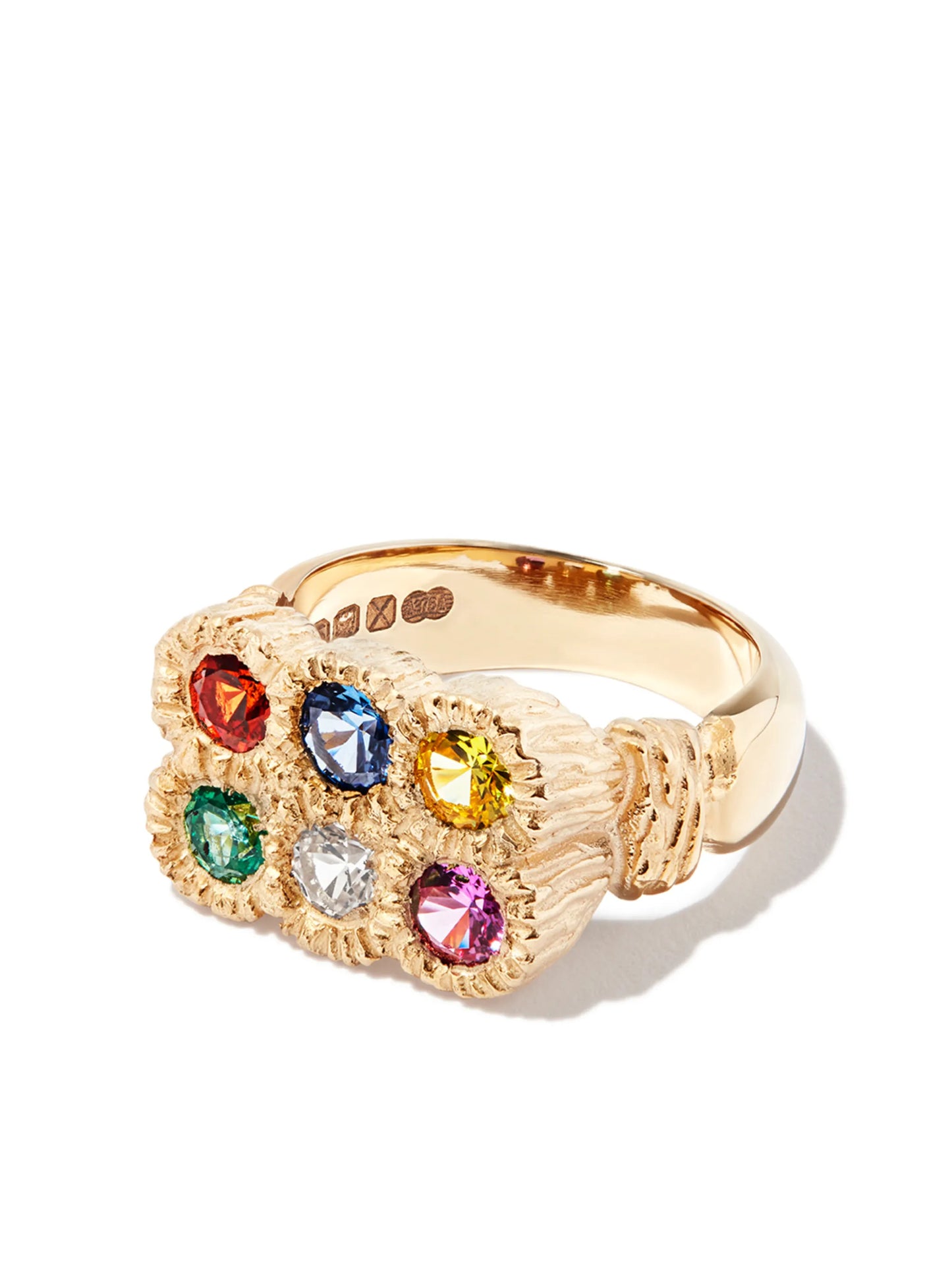 9kt yellow gold Flowers Grow Together sapphire signet ring