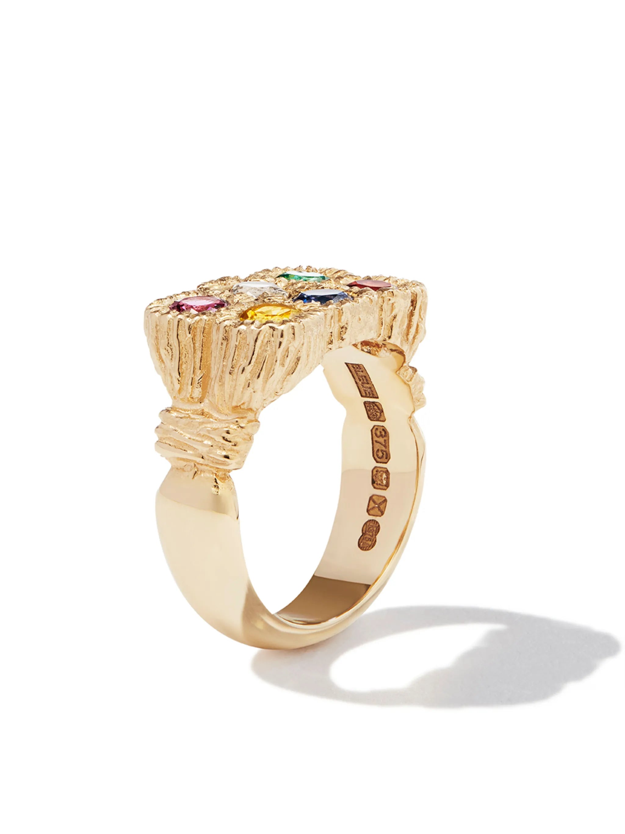 9kt yellow gold Flowers Grow Together sapphire signet ring