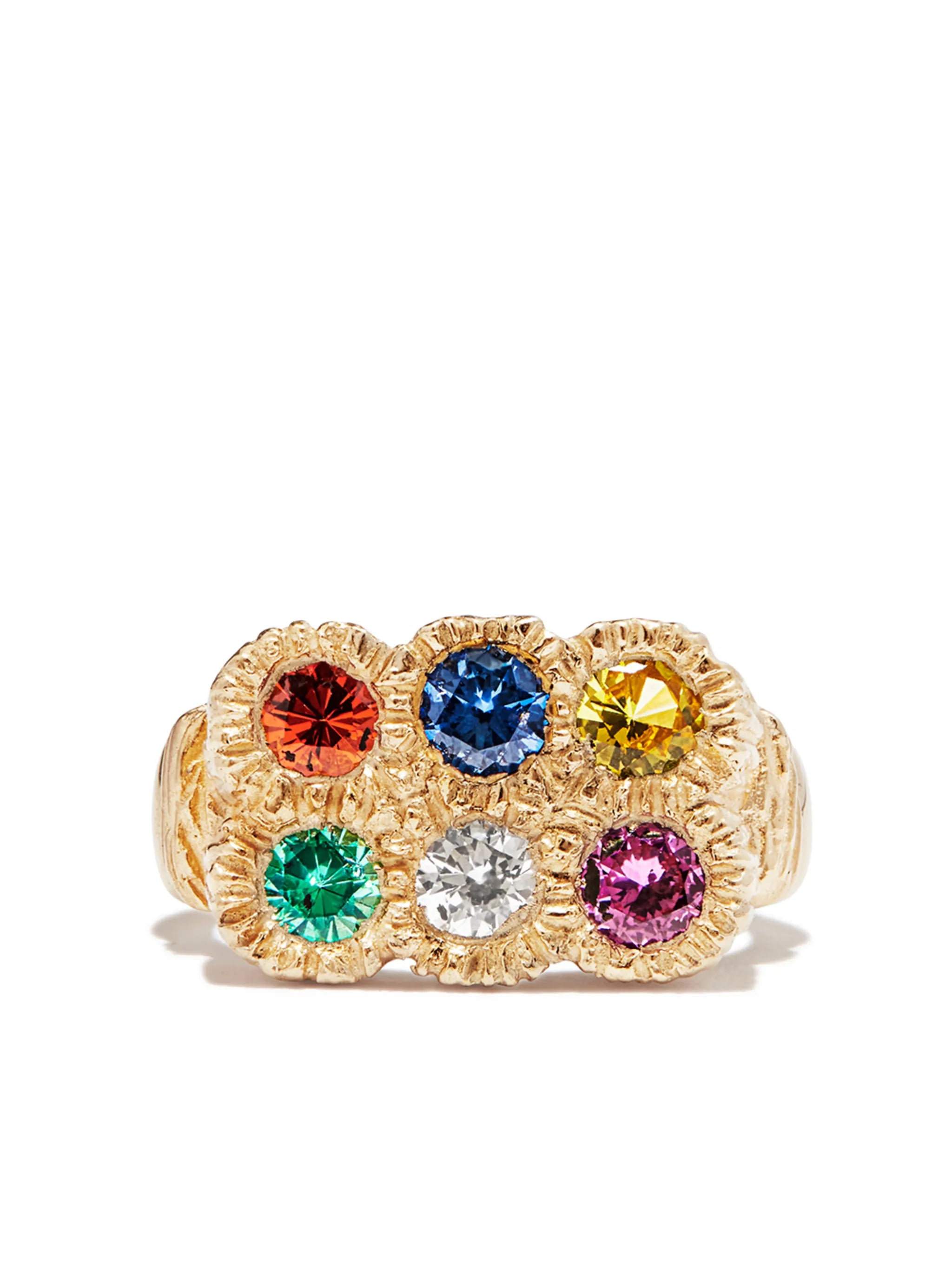 9kt yellow gold Flowers Grow Together sapphire signet ring