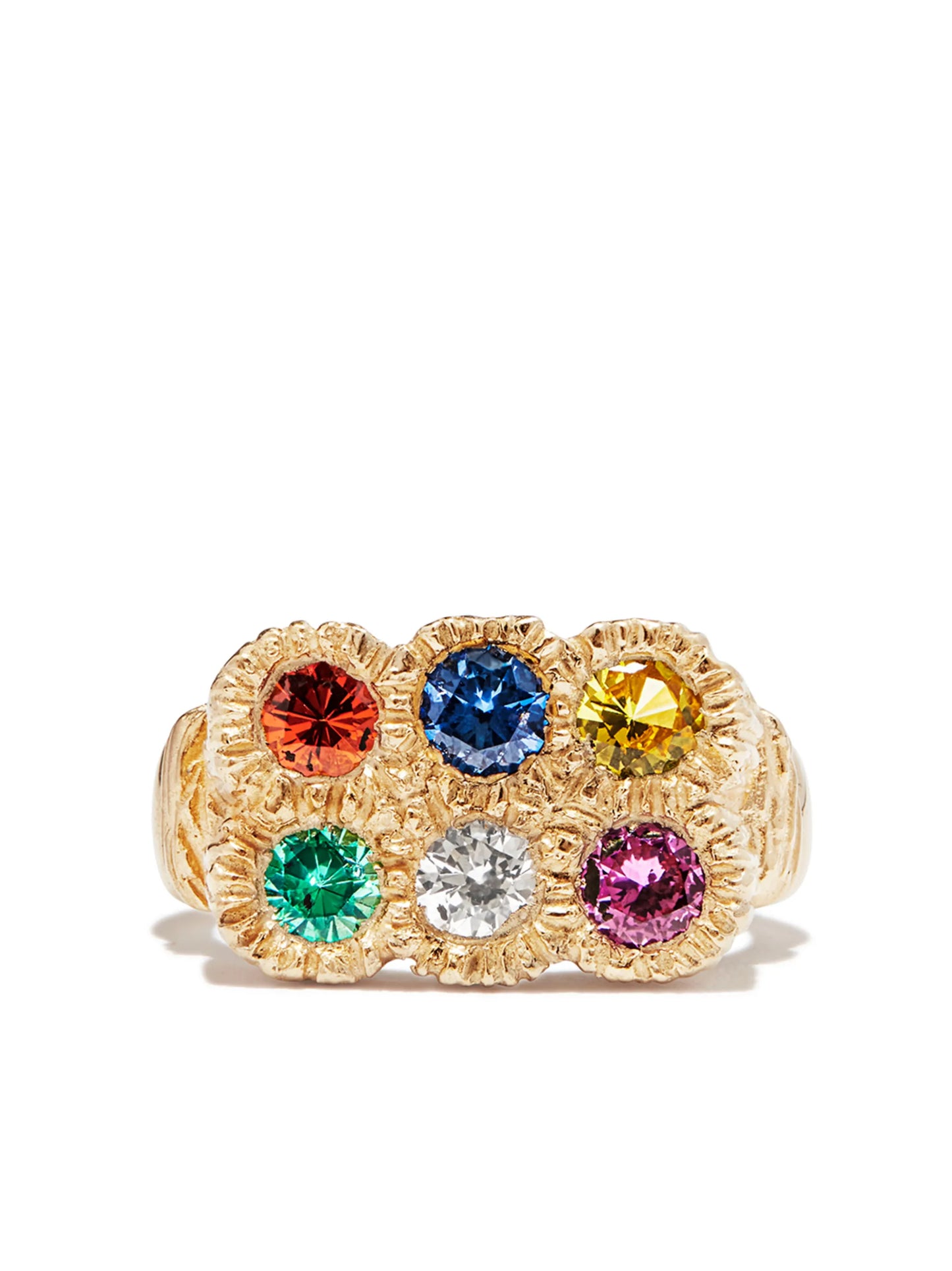 9kt yellow gold Flowers Grow Together sapphire signet ring