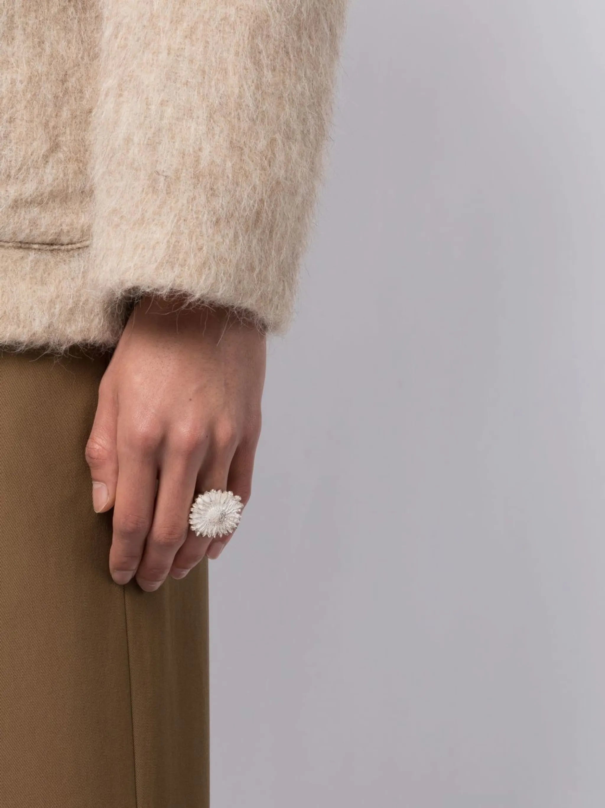 engraved flower silver ring