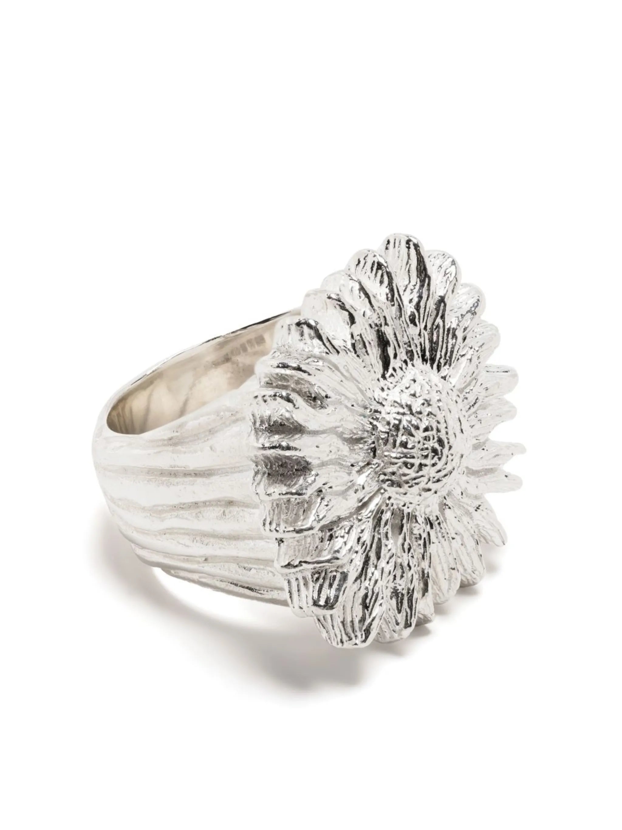 engraved flower silver ring
