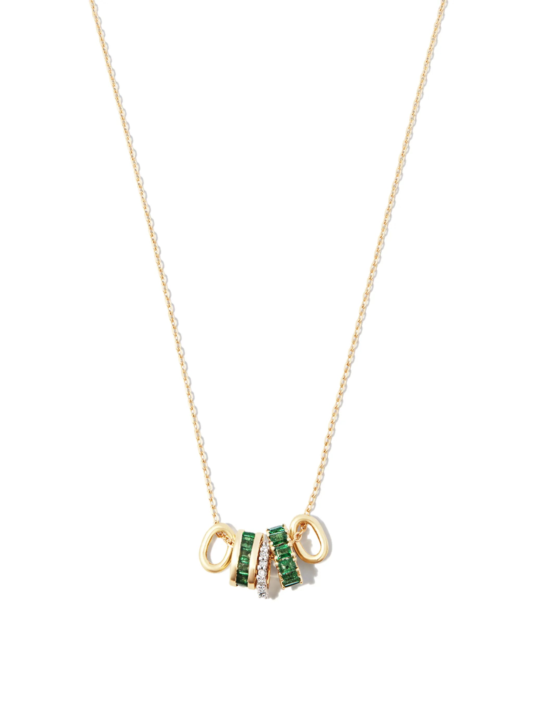 14kt yellow gold emerald and diamond rager necklace