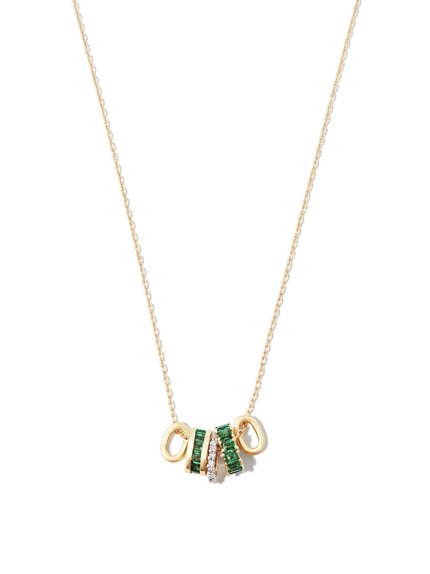 14kt yellow gold emerald and diamond rager necklace